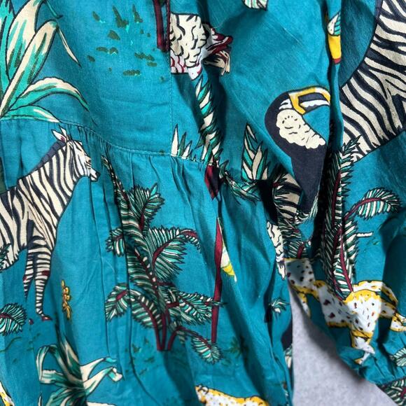 BEAU & RO The Murray Mini Dress in Petite Blue Safari Floral Balloon Size XL - Picture 3 of 10